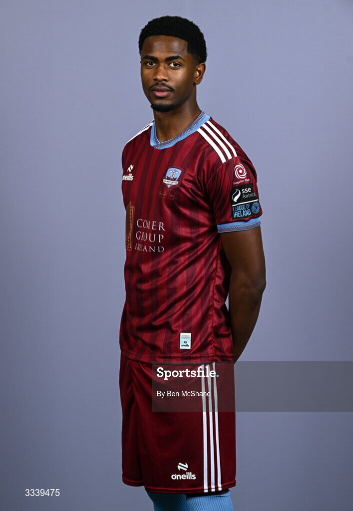 31 January 2026; Junior Thiam during a Galway United squad portraits session at Galway United FC Shop in Galway. Photo by Ben McShane/Sportsfile