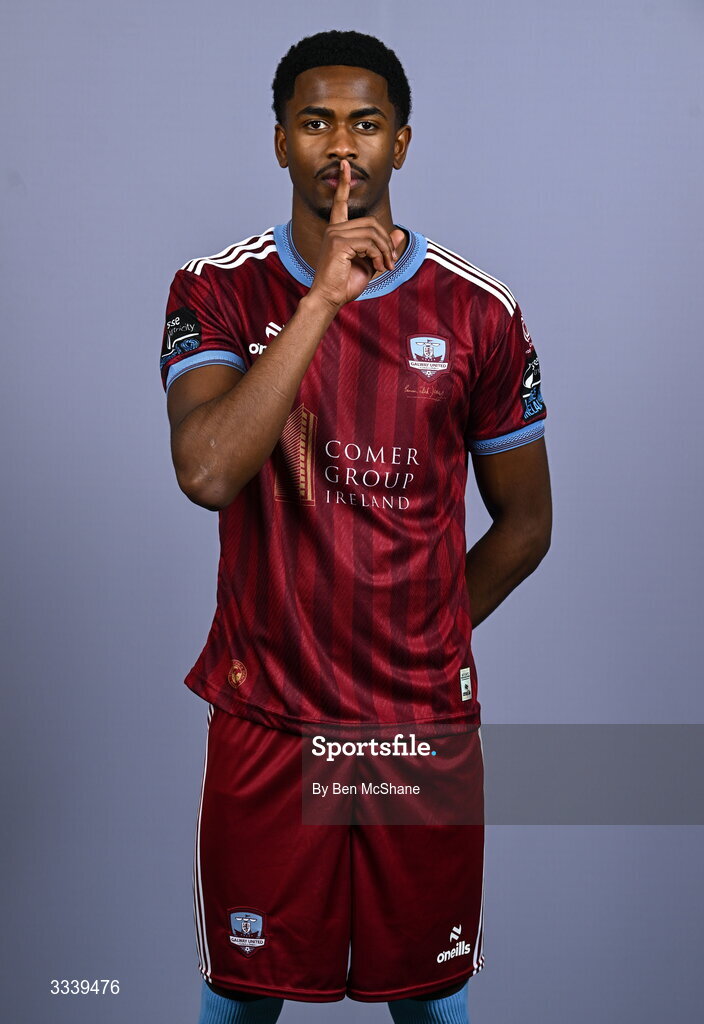 31 January 2026; Junior Thiam during a Galway United squad portraits session at Galway United FC Shop in Galway. Photo by Ben McShane/Sportsfile