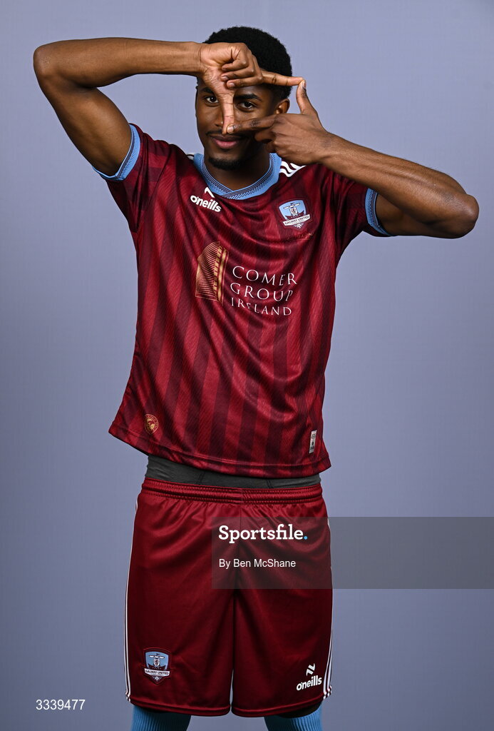 31 January 2026; Junior Thiam during a Galway United squad portraits session at Galway United FC Shop in Galway. Photo by Ben McShane/Sportsfile