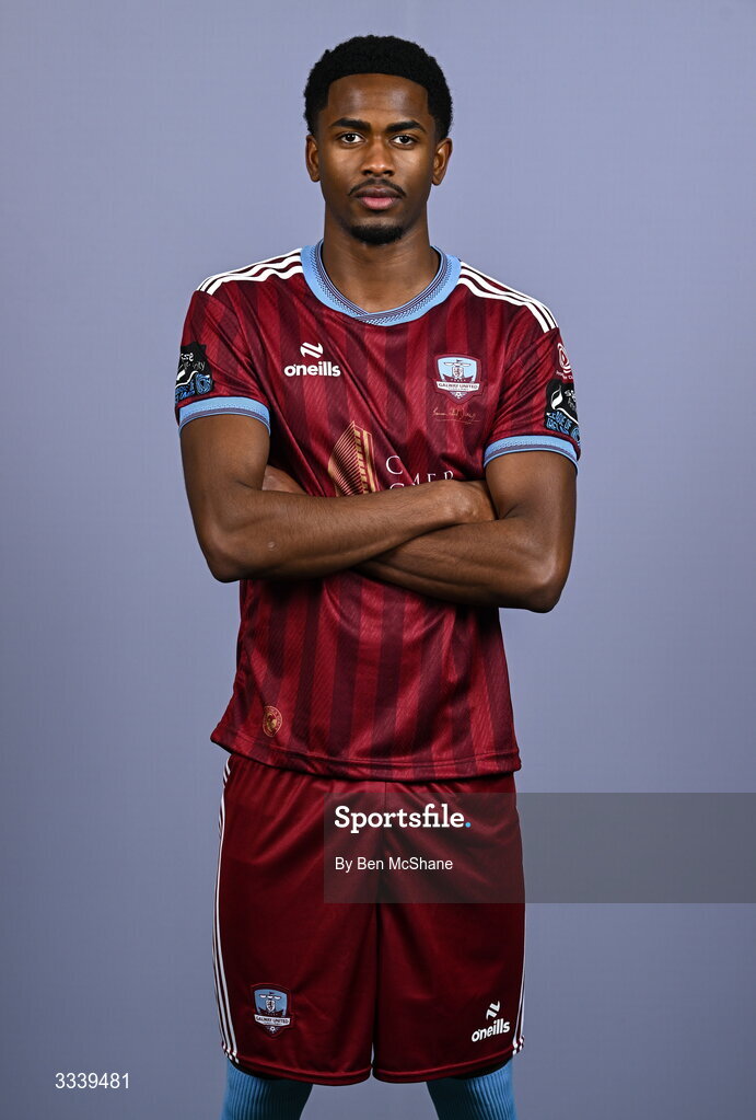 31 January 2026; Junior Thiam during a Galway United squad portraits session at Galway United FC Shop in Galway. Photo by Ben McShane/Sportsfile