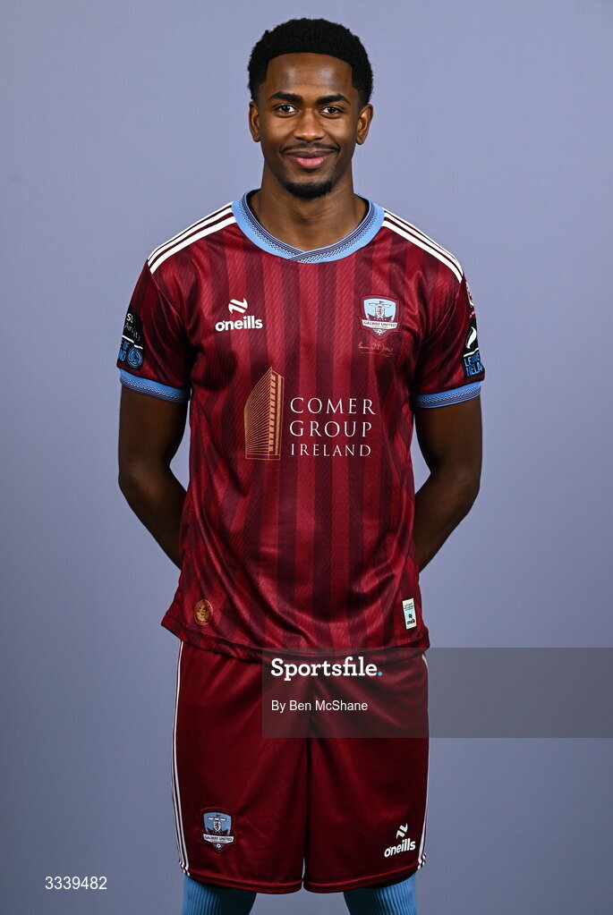 31 January 2026; Junior Thiam during a Galway United squad portraits session at Galway United FC Shop in Galway. Photo by Ben McShane/Sportsfile