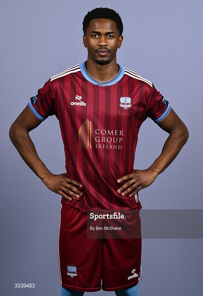 31 January 2026; Junior Thiam during a Galway United squad portraits session at Galway United FC Shop in Galway. Photo by Ben McShane/Sportsfile