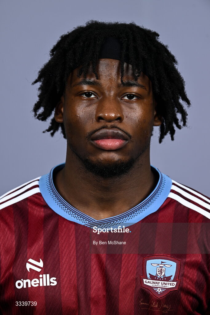 31 January 2026; Al-Amin Kazeem during a Galway United squad portraits session at Galway United FC Shop in Galway. Photo by Ben McShane/Sportsfile