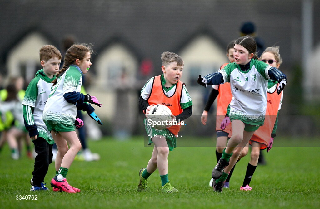 2 February 2026; Boys and girls from the host club, St Patrick’s GFC, play during half time of the Lidl Ladies National Football League Division 1 Round 2 match between Meath and Dublin at St Patrick’s GFC in Stamullen, Meath. Photo by Ray McManus/Sportsfile