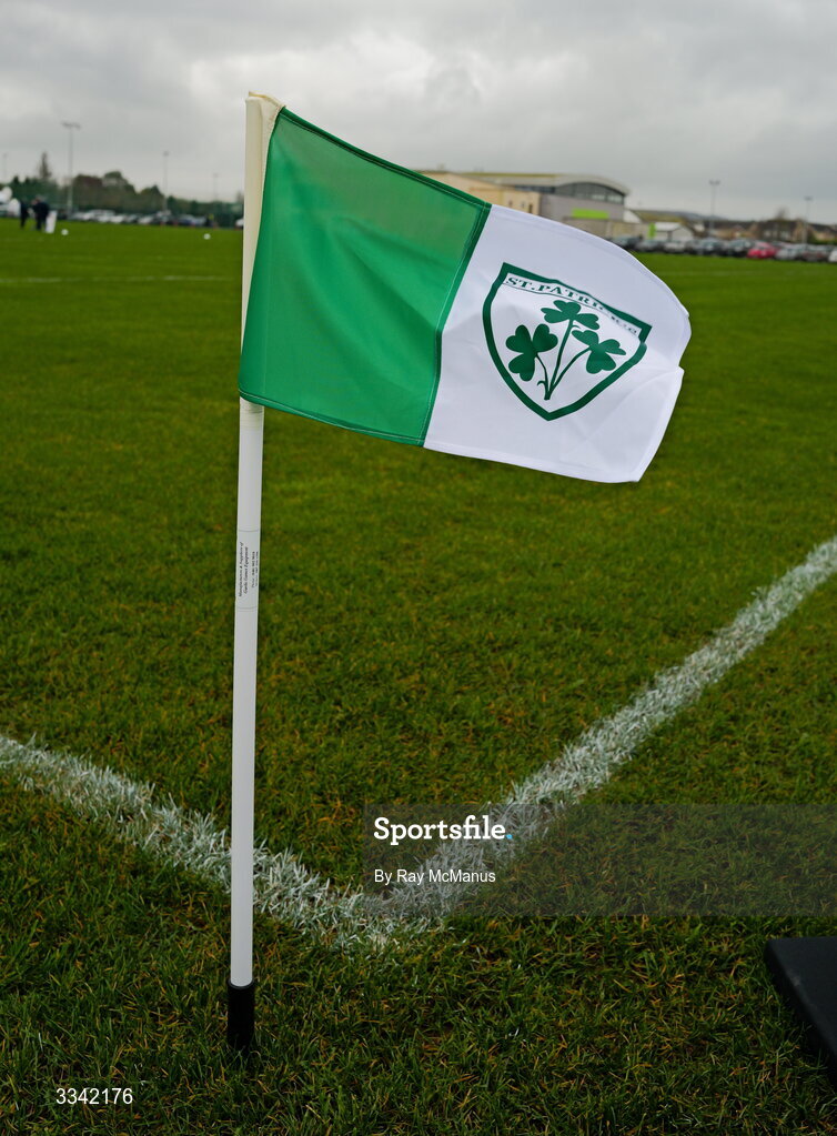 2 February 2026; A general view of a flag at St Patrick's GFC in Stamullen, Meath, before the Lidl Ladies National Football League Division 1 Round 2 match between Meath and Dublin at St Patrick’s GFC in Stamullen, Meath. Photo by Ray McManus/Sportsfile