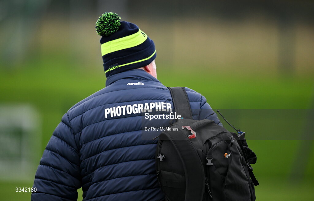 2 February 2026; A photographer makes his way to the Lidl Ladies National Football League Division 1 Round 2 match between Meath and Dublin at St Patrick’s GFC in Stamullen, Meath. Photo by Ray McManus/Sportsfile