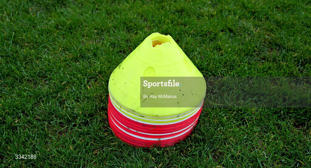 2 February 2026; Cones to mark out training lanes on the grass before the Lidl Ladies National Football League Division 1 Round 2 match between Meath and Dublin at St Patrick’s GFC in Stamullen, Meath. Photo by Ray McManus/Sportsfile