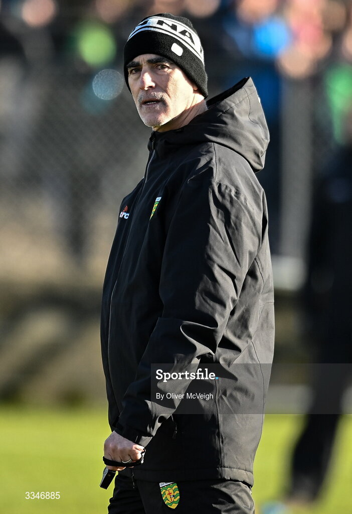 1 February 2026; Donegal manager Jimmy McGuinness before the Allianz Football League Division 1 match between Donegal and Kerry at Fr Tierney Park in Ballyshannon, Donegal. Photo by Oliver McVeigh/Sportsfile