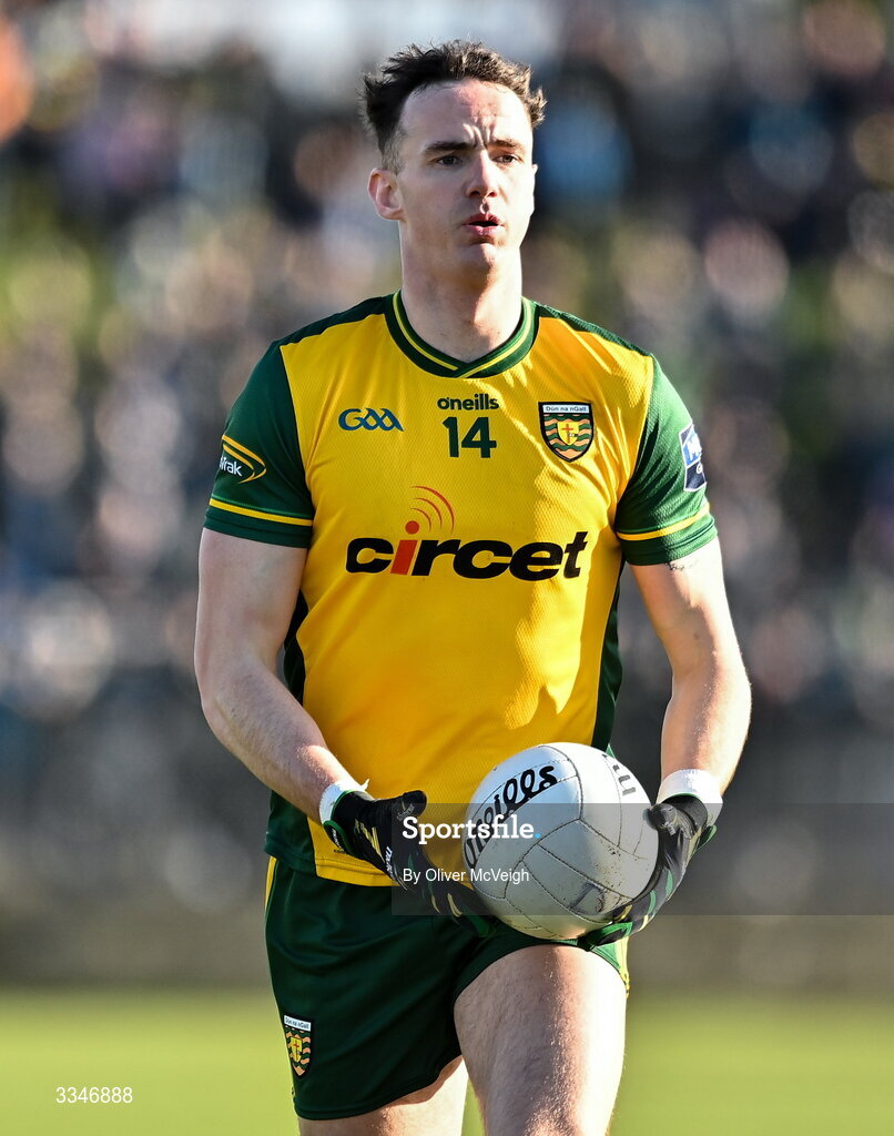 1 February 2026; Jason McGee of Donegal  during the Allianz Football League Division 1 match between Donegal and Kerry at Fr Tierney Park in Ballyshannon, Donegal. Photo by Oliver McVeigh/Sportsfile