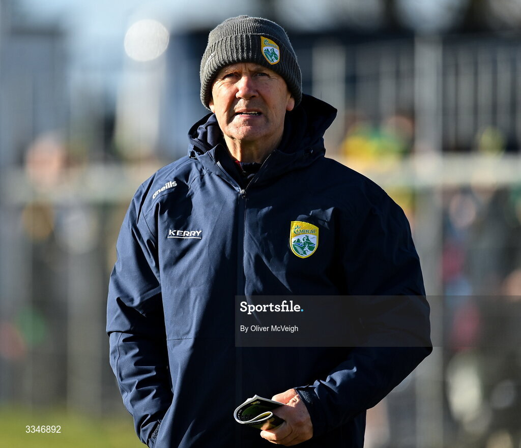 1 February 2026; Kerry manager Jack O'Connor before the Allianz Football League Division 1 match between Donegal and Kerry at Fr Tierney Park in Ballyshannon, Donegal. Photo by Oliver McVeigh/Sportsfile
