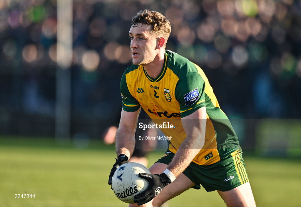 1 February 2026; Hugh McFadden of Donegal  during the Allianz Football League Division 1 match between Donegal and Kerry at Fr Tierney Park in Ballyshannon, Donegal. Photo by Oliver McVeigh/Sportsfile