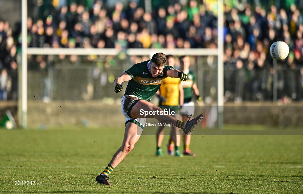 1 February 2026; Sean O'Shea of Kerry during the Allianz Football League Division 1 match between Donegal and Kerry at Fr Tierney Park in Ballyshannon, Donegal. Photo by Oliver McVeigh/Sportsfile