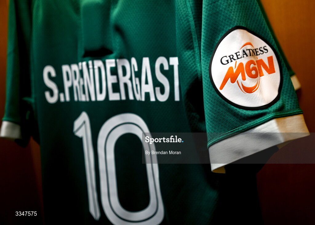 5 February 2026; The jersey of Sam Prendergast in the Ireland dressing room before the Guinness 6 Nations Rugby Championship match between France and Ireland at Stade de France in Paris, France. Photo by Brendan Moran/Sportsfile