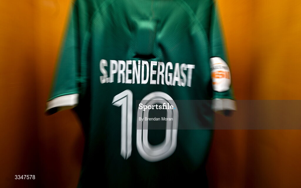 5 February 2026; The jersey of Sam Prendergast in the Ireland dressing room before the Guinness 6 Nations Rugby Championship match between France and Ireland at Stade de France in Paris, France. Photo by Brendan Moran/Sportsfile