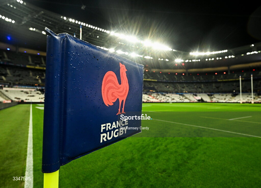 5 February 2026; A general view of a corner flag before the Guinness 6 Nations Rugby Championship match between France and Ireland at Stade de France in Paris, France. Photo by Ramsey Cardy/Sportsfile