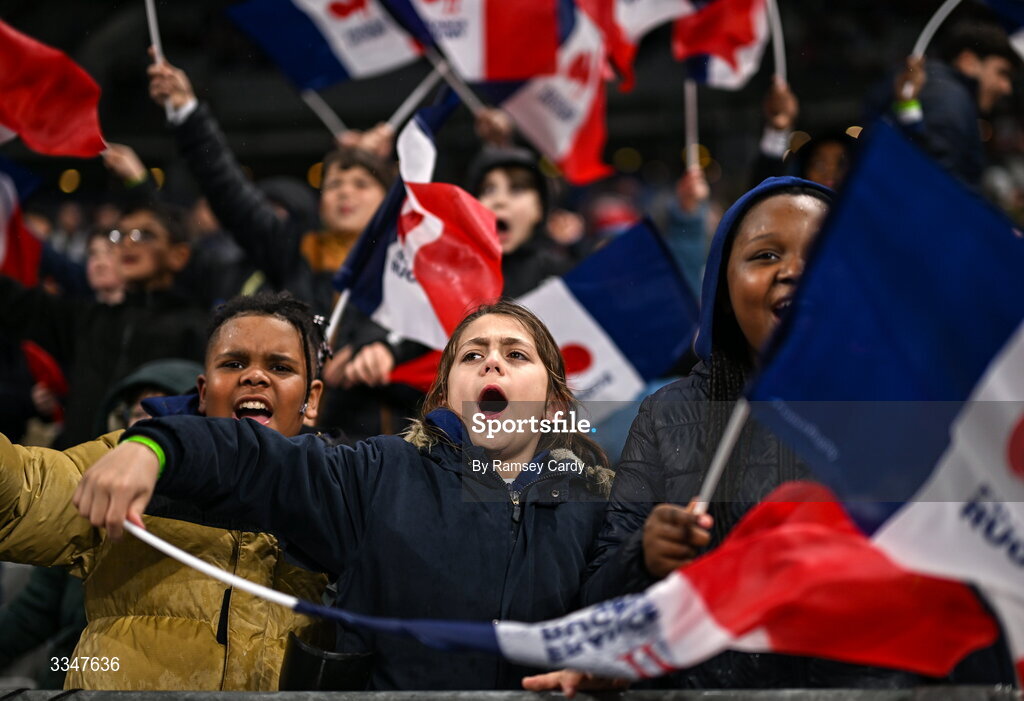 5 February 2026; France supporters before the Guinness 6 Nations Rugby Championship match between France and Ireland at Stade de France in Paris, France. Photo by Ramsey Cardy/Sportsfile