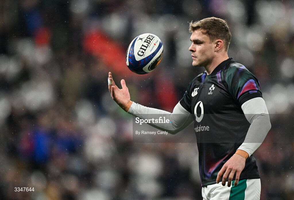 5 February 2026; Garry Ringrose of Ireland before the Guinness 6 Nations Rugby Championship match between France and Ireland at Stade de France in Paris, France. Photo by Ramsey Cardy/Sportsfile