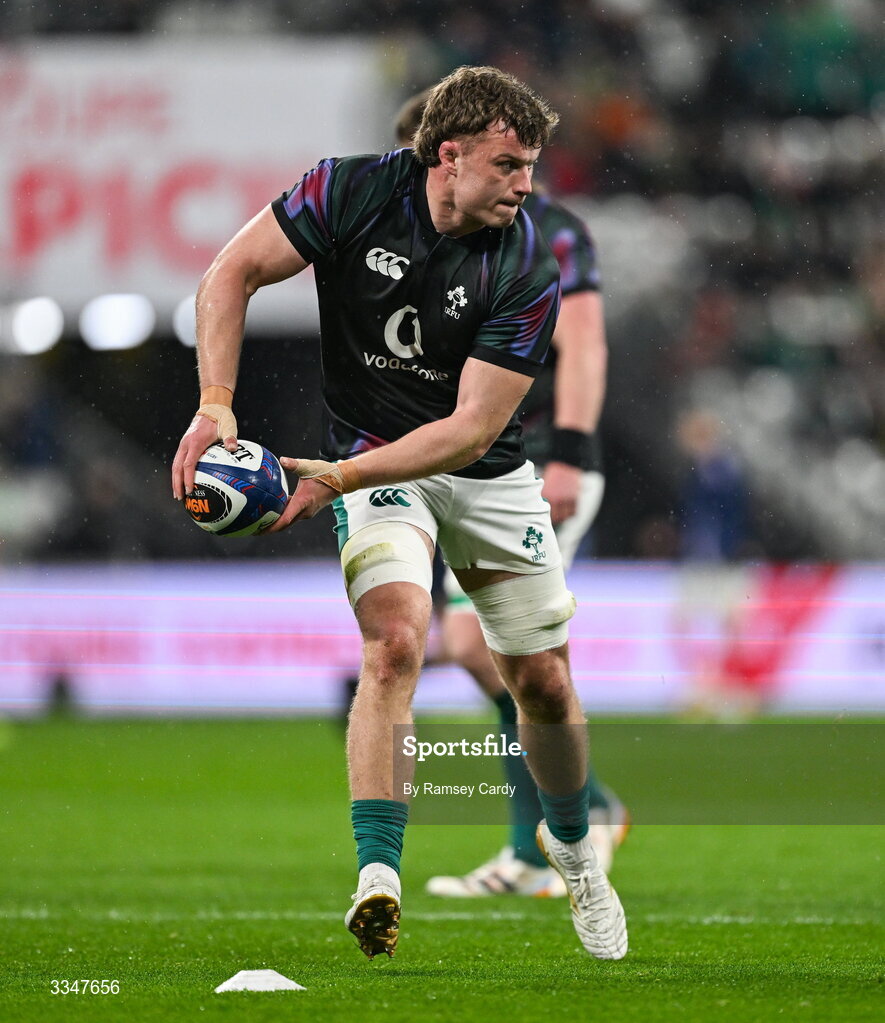 5 February 2026; Cian Prendergast of Ireland before the Guinness 6 Nations Rugby Championship match between France and Ireland at Stade de France in Paris, France. Photo by Ramsey Cardy/Sportsfile