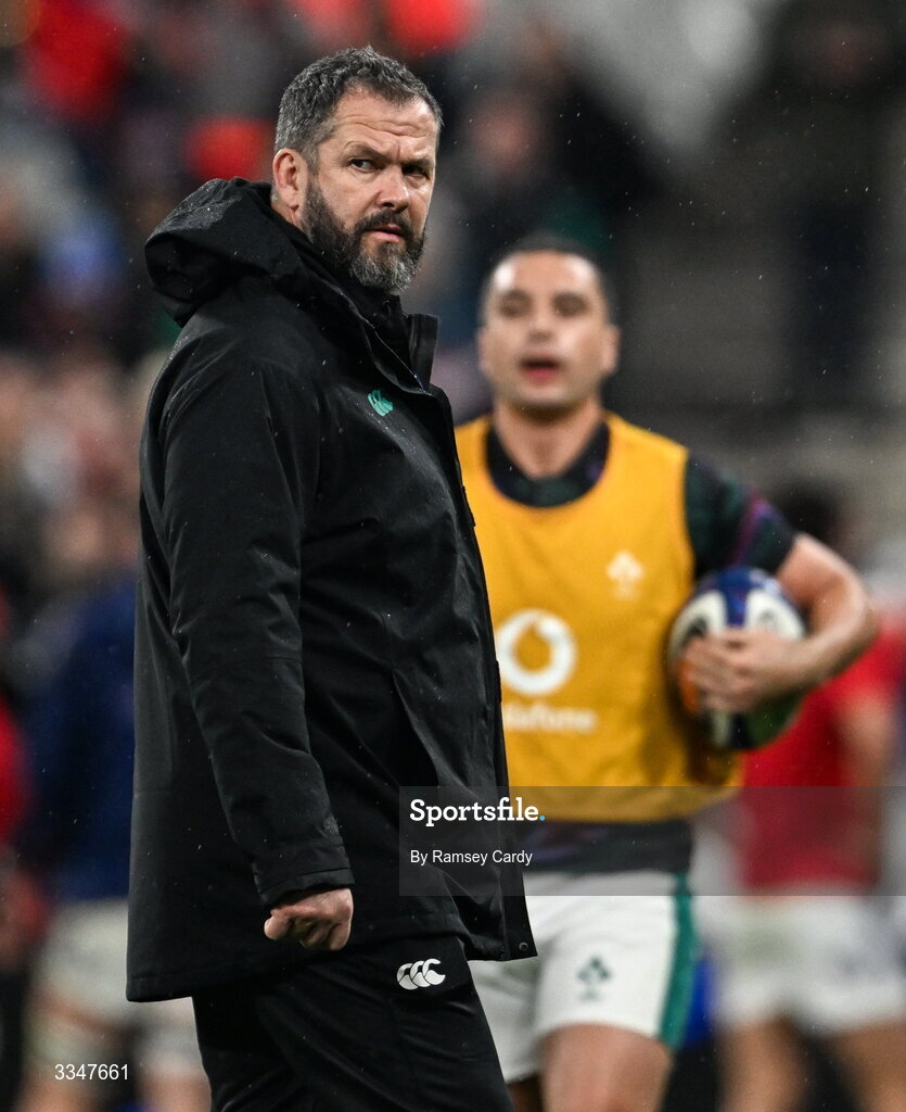 5 February 2026; Ireland head coach Andy Farrell before the Guinness 6 Nations Rugby Championship match between France and Ireland at Stade de France in Paris, France. Photo by Ramsey Cardy/Sportsfile