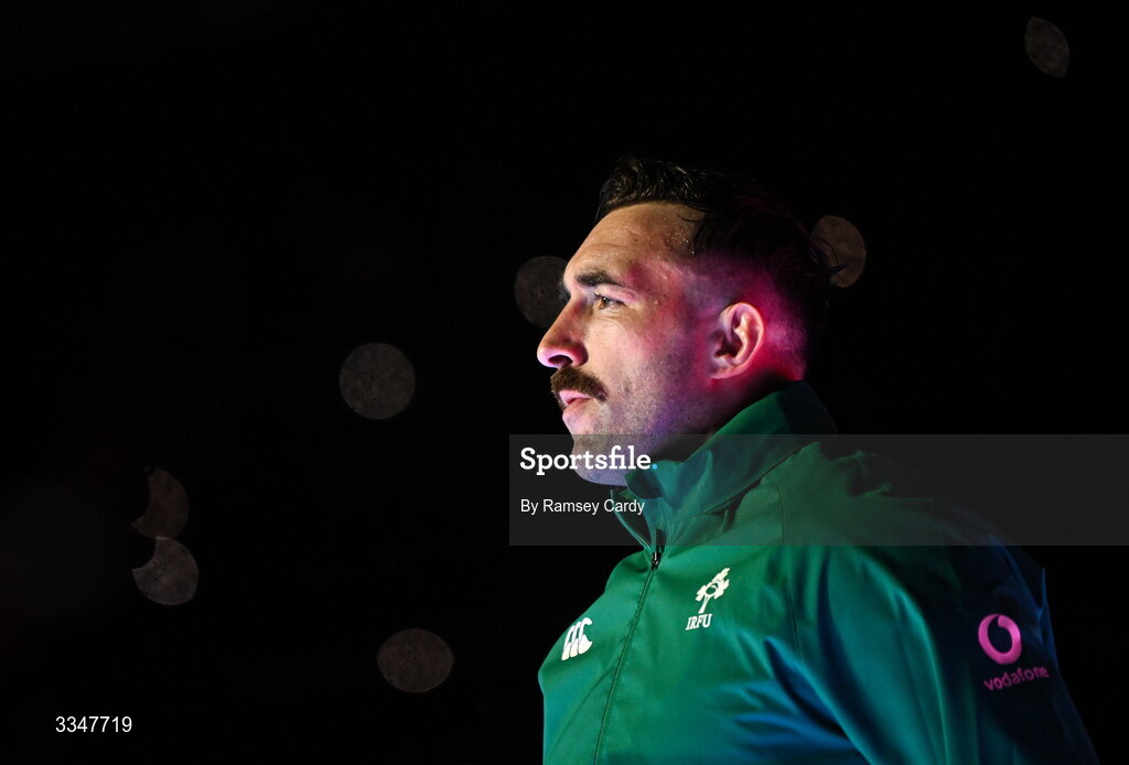 5 February 2026; Jack Conan of Ireland walks out before the Guinness 6 Nations Rugby Championship match between France and Ireland at Stade de France in Paris, France. Photo by Ramsey Cardy/Sportsfile