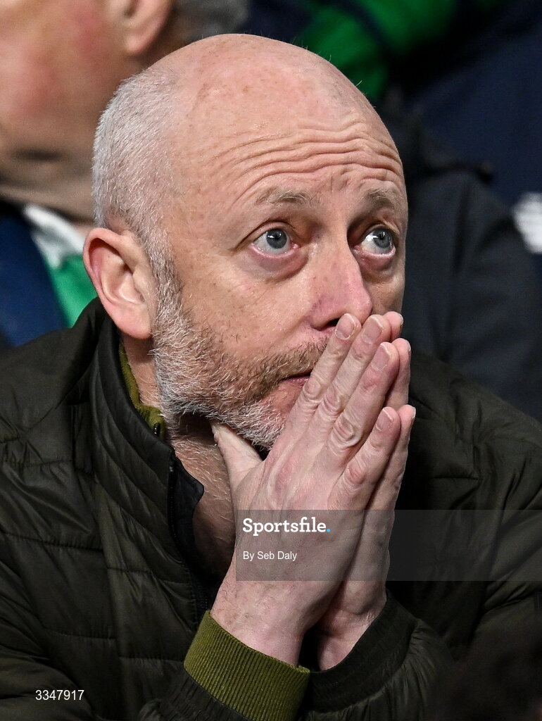 5 February 2026; An Ireland supporter looks on during the Guinness 6 Nations Rugby Championship match between France and Ireland at Stade de France in Paris, France. Photo by Seb Daly/Sportsfile