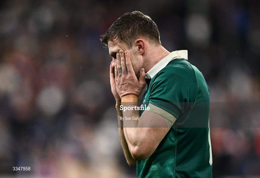 5 February 2026; Garry Ringrose of Ireland after the Guinness 6 Nations Rugby Championship match between France and Ireland at Stade de France in Paris, France. Photo by Seb Daly/Sportsfile