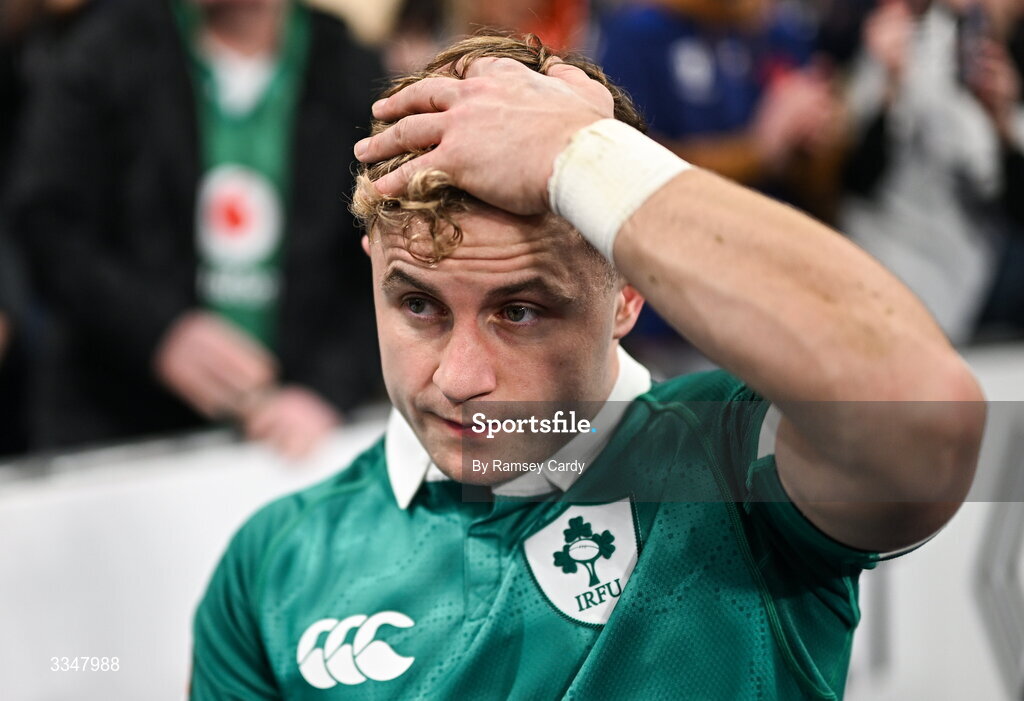 5 February 2026; Craig Casey of Ireland after the Guinness 6 Nations Rugby Championship match between France and Ireland at Stade de France in Paris, France. Photo by Ramsey Cardy/Sportsfile