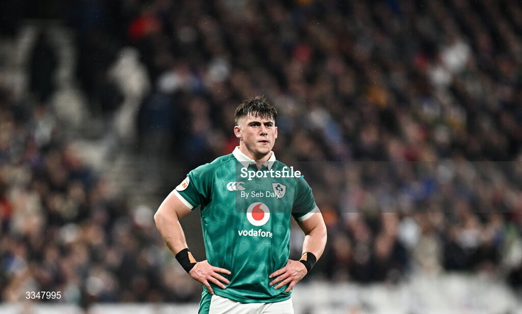 5 February 2026; Dan Sheehan of Ireland during the Guinness 6 Nations Rugby Championship match between France and Ireland at Stade de France in Paris, France. Photo by Seb Daly/Sportsfile