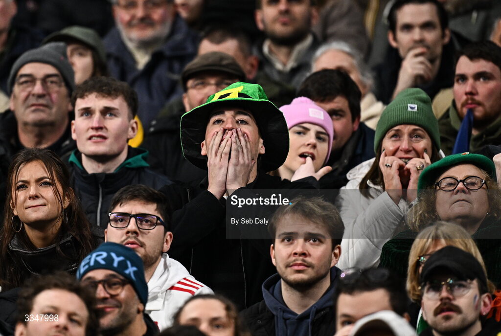 5 February 2026; An Ireland supporter during the Guinness 6 Nations Rugby Championship match between France and Ireland at Stade de France in Paris, France. Photo by Seb Daly/Sportsfile