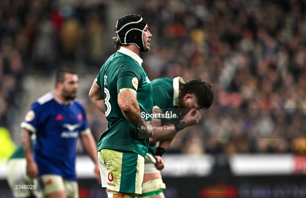 5 February 2026; Caelan Doris of Ireland during the Guinness 6 Nations Rugby Championship match between France and Ireland at Stade de France in Paris, France. Photo by Ramsey Cardy/Sportsfile