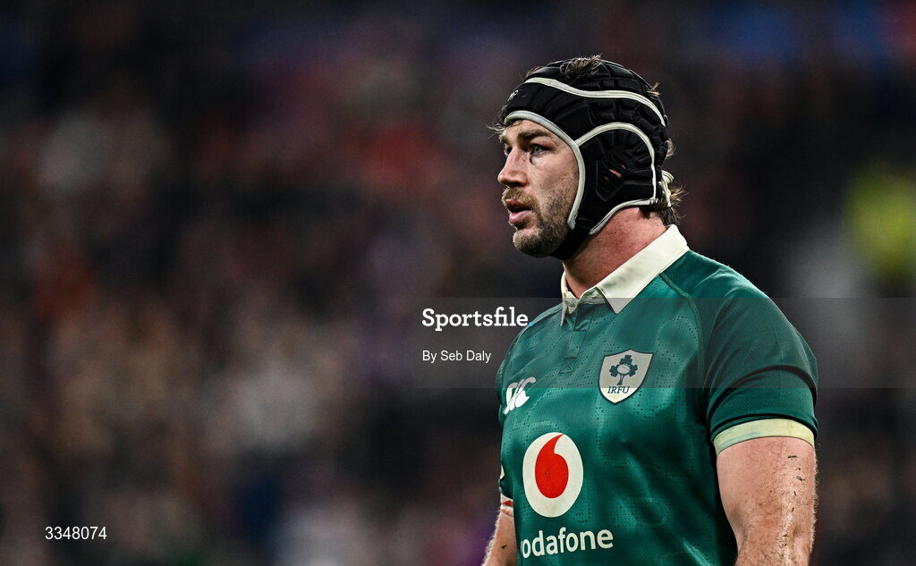 5 February 2026; Caelan Doris of Ireland during the Guinness 6 Nations Rugby Championship match between France and Ireland at Stade de France in Paris, France. Photo by Seb Daly/Sportsfile