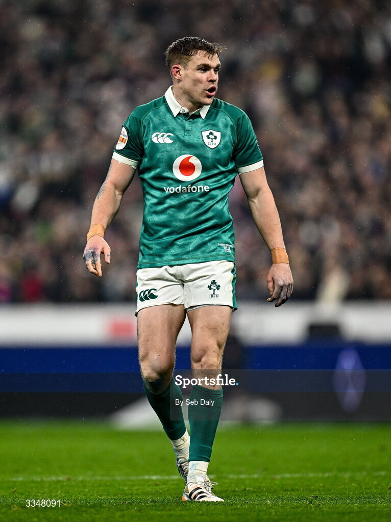 5 February 2026; Garry Ringrose of Ireland during the Guinness 6 Nations Rugby Championship match between France and Ireland at Stade de France in Paris, France. Photo by Seb Daly/Sportsfile