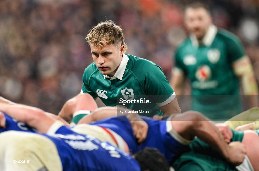 5 February 2026; Craig Casey of Ireland during the Guinness 6 Nations Rugby Championship match between France and Ireland at Stade de France in Paris, France. Photo by Brendan Moran/Sportsfile