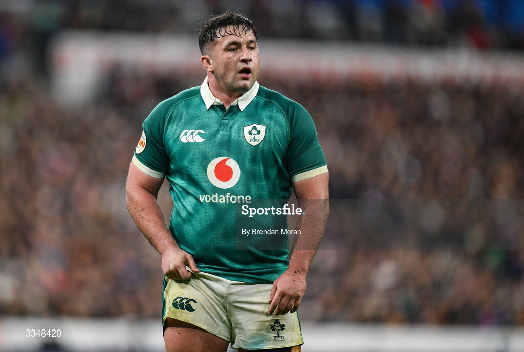 5 February 2026; Thomas Clarkson of Ireland during the Guinness 6 Nations Rugby Championship match between France and Ireland at Stade de France in Paris, France. Photo by Brendan Moran/Sportsfile