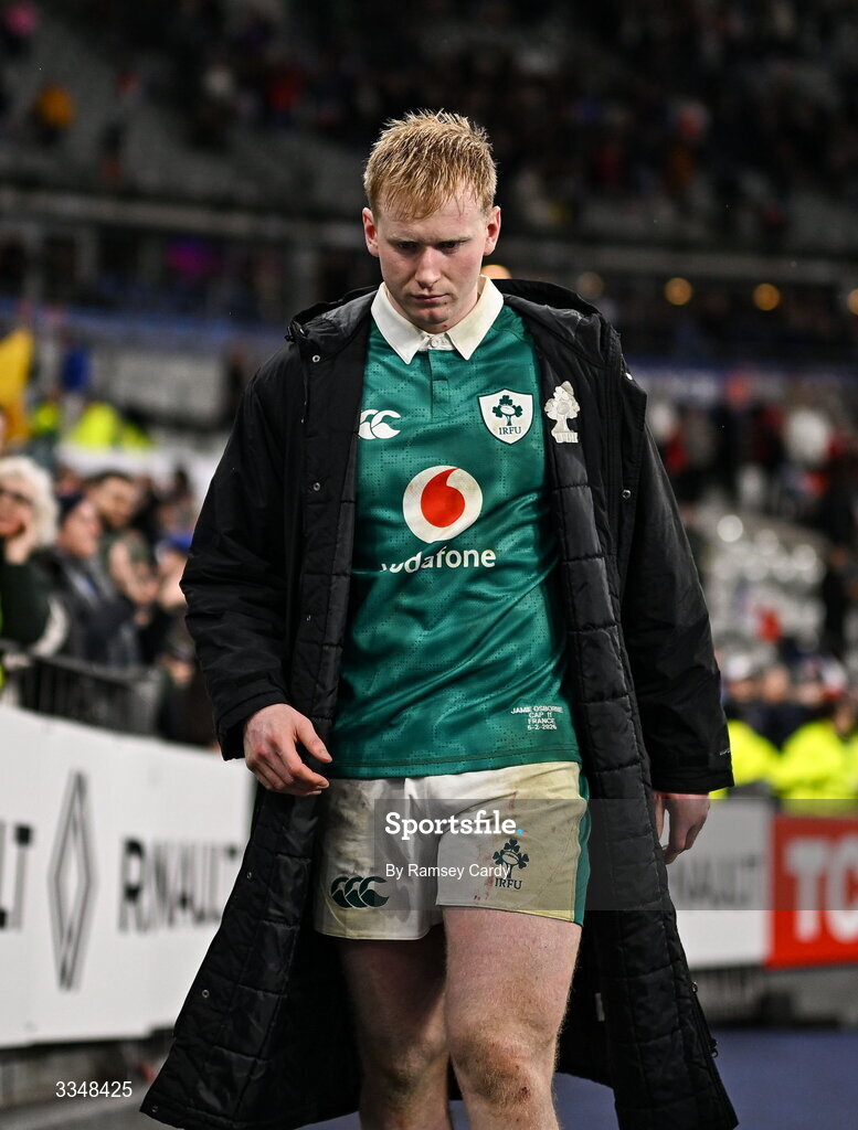 5 February 2026; Jamie Osborne of Ireland after the Guinness 6 Nations Rugby Championship match between France and Ireland at Stade de France in Paris, France. Photo by Ramsey Cardy/Sportsfile