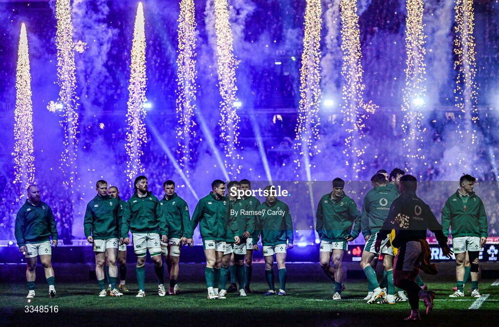 5 February 2026; The Ireland team before the Guinness 6 Nations Rugby Championship match between France and Ireland at Stade de France in Paris, France. Photo by Ramsey Cardy/Sportsfile