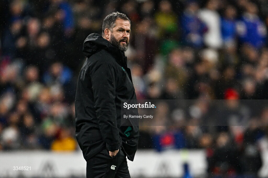 5 February 2026; Ireland head coach Andy Farrell before the Guinness 6 Nations Rugby Championship match between France and Ireland at Stade de France in Paris, France. Photo by Ramsey Cardy/Sportsfile