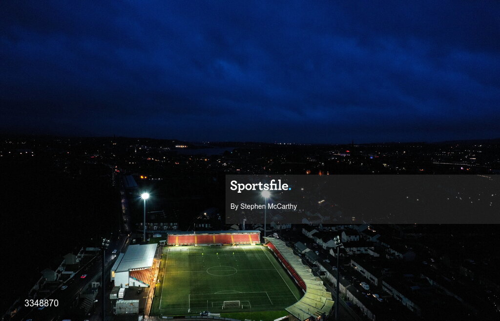 6 February 2026; A general view of The Ryan McBride Brandywell Stadium before the SSE Airtricity Men's Premier Division match between Derry City and Sligo Rovers at The Ryan McBride Brandywell Stadium in Derry. Photo by Stephen McCarthy/Sportsfile