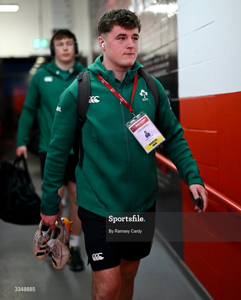 6 February 2026; Gus McCarthy of Ireland XV arrives before the representative fixture rugby union match between Ireland XV and England A at Thomond Park in Limerick. Photo by Ramsey Cardy/Sportsfile