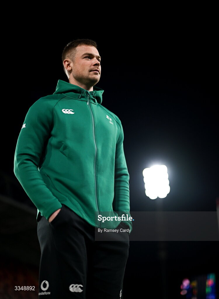 6 February 2026; Zac Ward of Ireland XV walks the pitch before the representative fixture rugby union match between Ireland XV and England A at Thomond Park in Limerick. Photo by Ramsey Cardy/Sportsfile