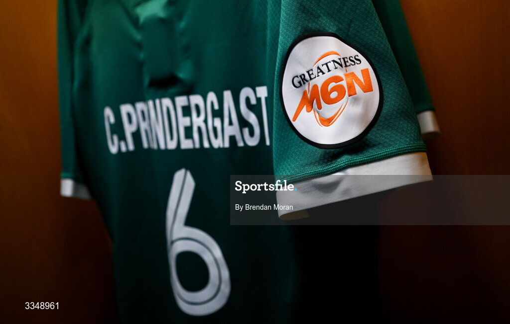 5 February 2026; The jersey of Cian Prendergast in the Ireland dressingroom before the Guinness 6 Nations Rugby Championship match between France and Ireland at Stade de France in Paris, France. Photo by Brendan Moran/Sportsfile
