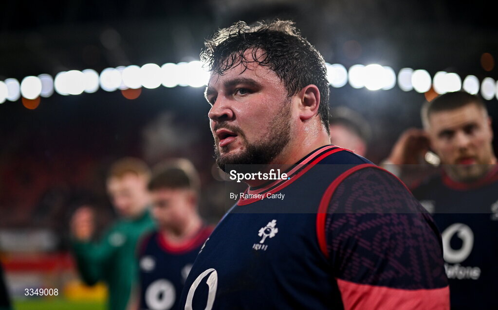 6 February 2026; Sam Crean of Ireland XV before the representative fixture rugby union match between Ireland XV and England A at Thomond Park in Limerick. Photo by Ramsey Cardy/Sportsfile