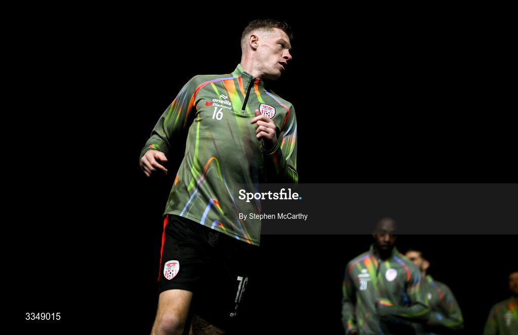 6 February 2026; James McClean of Derry City before the SSE Airtricity Men's Premier Division match between Derry City and Sligo Rovers at The Ryan McBride Brandywell Stadium in Derry. Photo by Stephen McCarthy/Sportsfile