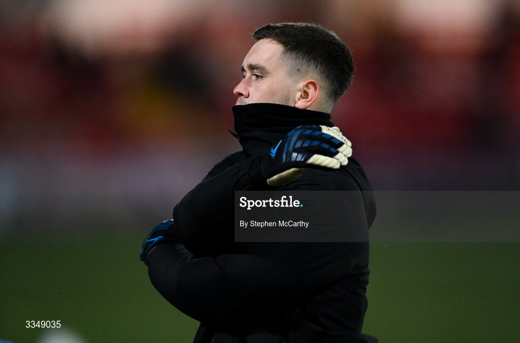 6 February 2026; Derry City goalkeeper Brian Maher before the SSE Airtricity Men's Premier Division match between Derry City and Sligo Rovers at The Ryan McBride Brandywell Stadium in Derry. Photo by Stephen McCarthy/Sportsfile