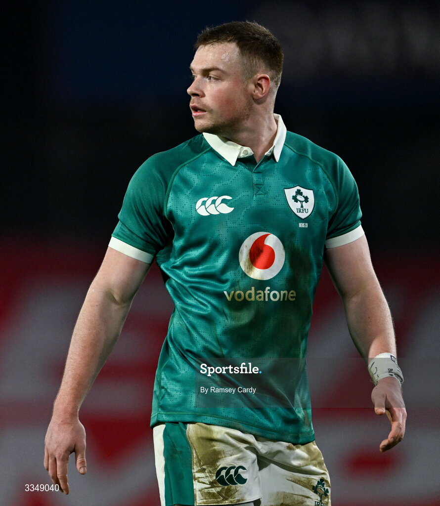 6 February 2026; Zac Ward of Ireland XV during the representative fixture rugby union match between Ireland XV and England A at Thomond Park in Limerick. Photo by Ramsey Cardy/Sportsfile