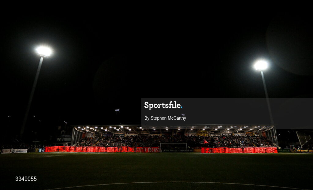 6 February 2026; Derry City supporters before the SSE Airtricity Men's Premier Division match between Derry City and Sligo Rovers at The Ryan McBride Brandywell Stadium in Derry. Photo by Stephen McCarthy/Sportsfile