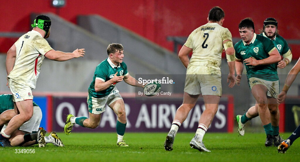 6 February 2026; Fintan Gunne of Ireland XV during the representative fixture rugby union match between Ireland XV and England A at Thomond Park in Limerick. Photo by Ramsey Cardy/Sportsfile
