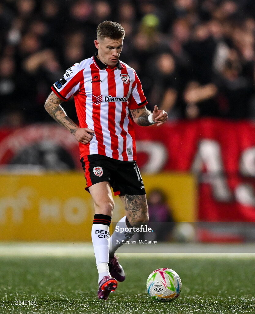 6 February 2026; James McClean of Derry City during the SSE Airtricity Men's Premier Division match between Derry City and Sligo Rovers at The Ryan McBride Brandywell Stadium in Derry. Photo by Stephen McCarthy/Sportsfile