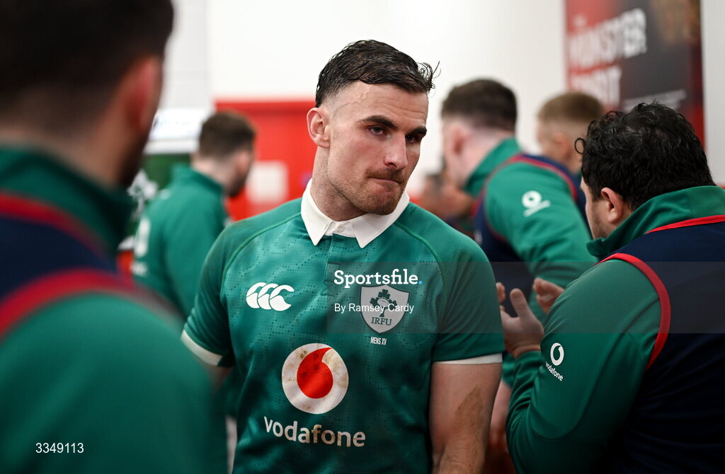 6 February 2026; Shane Daly of Ireland XV makes his way to the pitch for the start of the second half of the representative fixture rugby union match between Ireland XV and England A at Thomond Park in Limerick. Photo by Ramsey Cardy/Sportsfile