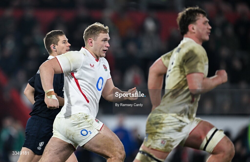6 February 2026; Archie van der Flier of England A during the representative fixture rugby union match between Ireland XV and England A at Thomond Park in Limerick. Photo by Ramsey Cardy/Sportsfile